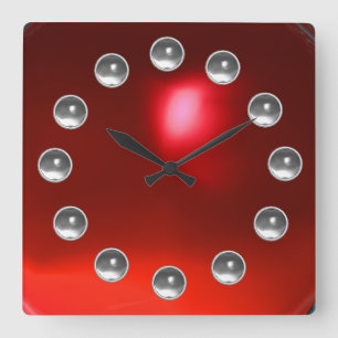 RELÓGIO QUADRADO RUBI 3D VERMELHO IMPRESSO E PEDRAS PRECIOSAS