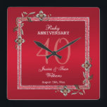 Relógio Quadrado Ruby Red Gems & Glitter Ruby 40TH Wedding<br><div class="desc">Glamorosa e elegante, rubi vermelho rubi vermelho 40th Ruby Wedding Anniversário Wall Clock com na moda ruby vermelho joias de gema vermelha decorações de canto e moldura de borda brilhante colorida correspondente. Uma design romântica para sua celebração. Todo texto, fonte e cor da fonte são totalmente personalizáveis para atender às...</div>