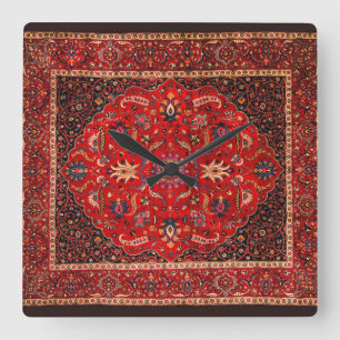 Relógio Quadrado Rug Persa Vermelho de Mashhad