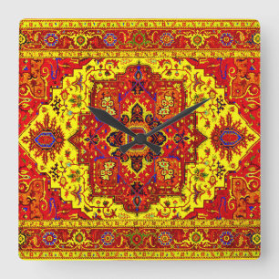 Relógio Quadrado RUG PERSA - Vermelho e Amarelo