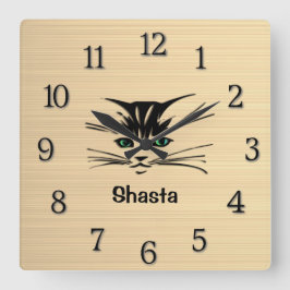 Relógio Quadrado Rustc Gato Olhado Verde