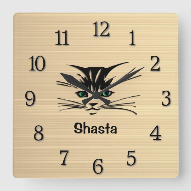 Relógio Quadrado Rustc Gato Olhado Verde (Frente)