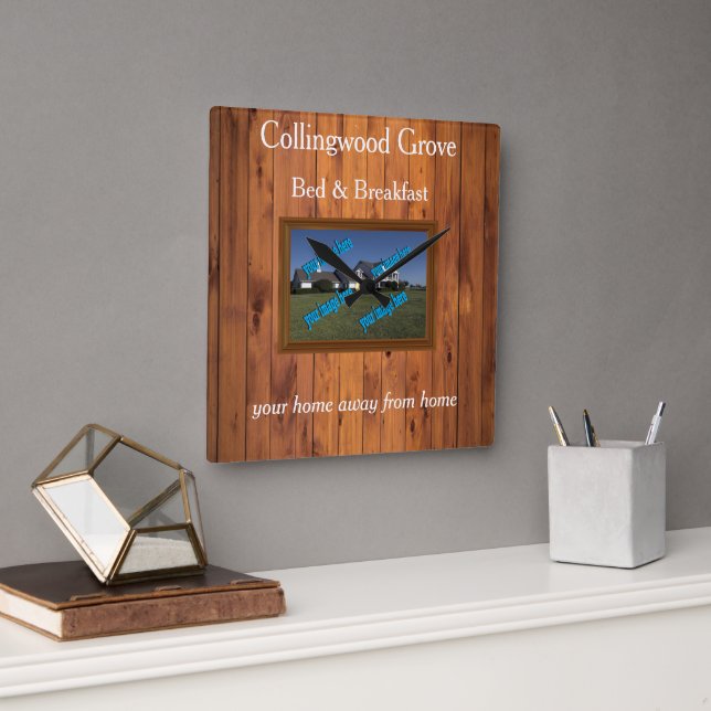 Relógio Quadrado Rustic Bed and Brefast 🌿 Country Inn (Escritório)