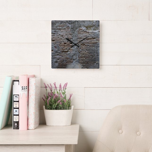 Relógio Quadrado Rustic Brick Stone Wall Napoli 1 (Sala de leitura)