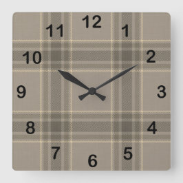 Relógio Quadrado Rustic Farmhouse Beige Grey Plaid Tartan