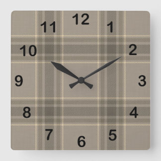 Relógio Quadrado Rustic Farmhouse Beige Grey Plaid Tartan