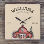 Relógio Quadrado Rustic Farmhouse Custom<br><div class="desc">Um celeiro de aquarelas rústico torna estes relógios personalizados perfeitos para casas e casas rurais. Estes fazem excelente de Natal,  lavanderia ou presentes para casais.</div>