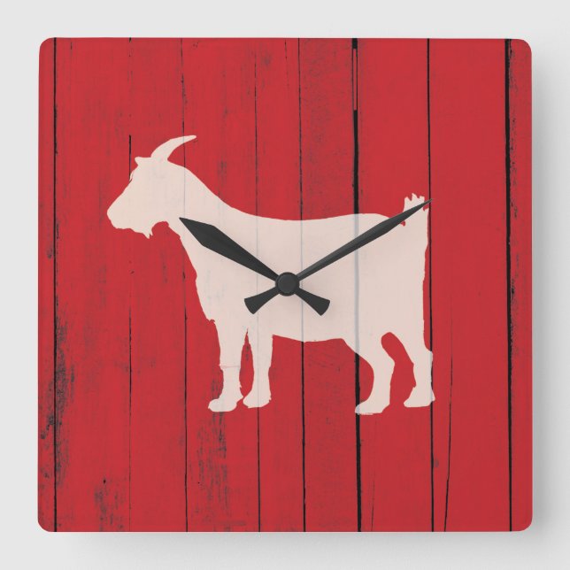Relógio Quadrado Rustic Farmhouse Goat Red Wood Panel (Frente)