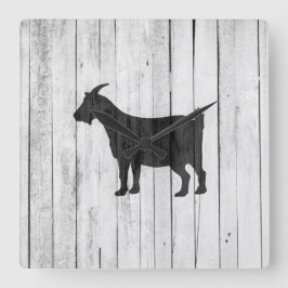 Relógio Quadrado Rustic Farmhouse Goat Wood Panel