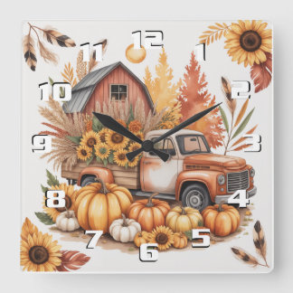 Relógio Quadrado Rustic Farmhouse Inspired Autumn and Thanksgiving