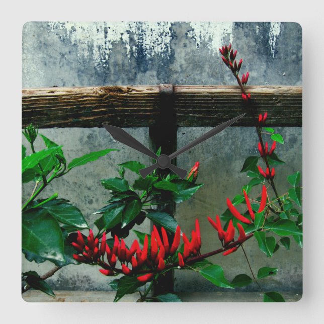 Relógio Quadrado Rustic Garden Floral (Frente)