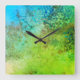 Relógio Quadrado Rustic Industrial Inspirated Art Green Blue Wall