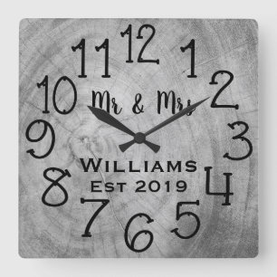 Relógio Quadrado Rustic Personated Wood Personalizado