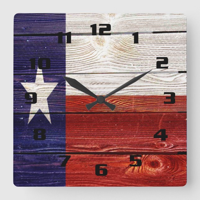 Relógio Quadrado Rustic Texas Flag em madeira impressa (Frente)