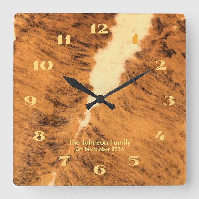 Relógio Quadrado Rustic Texas Longhorn Leather Impressão (Frente)