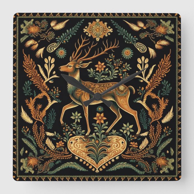 Relógio Quadrado Rustic Wilderness Deer (Frente)