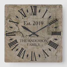 Relógio Quadrado Rústico Vintage Desgastado New York Times Parede