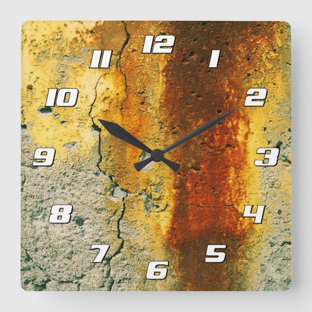 Relógio Quadrado Rusty Concrete Urban Grunge com Números (Frente)