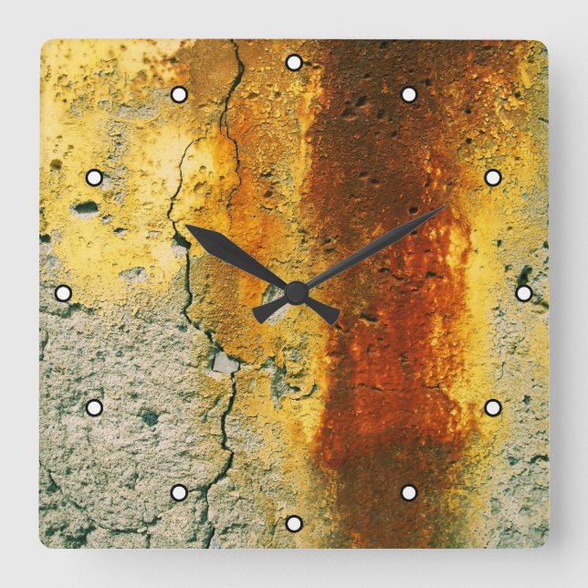 Relógio Quadrado Rusty Concrete Urban Grunge com Pontos (Frente)