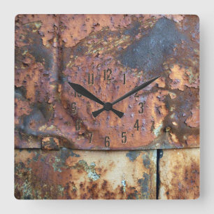 Relógio Quadrado Rusty Metal Side Antigo Edifício Industrial
