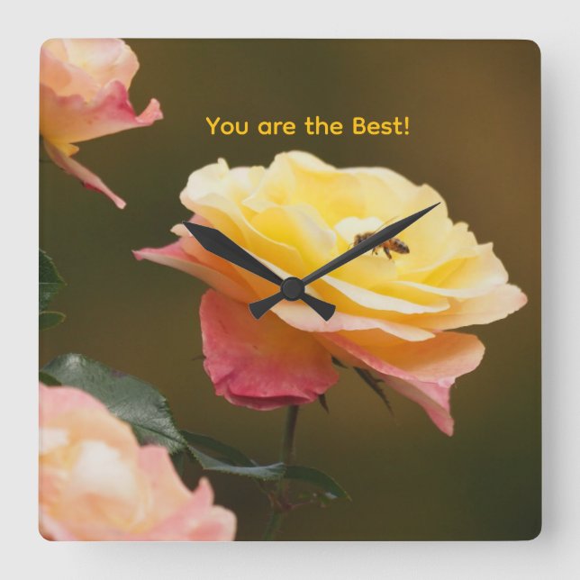 Relógio Quadrado Saco Rose e Abelha (Frente)