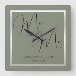 Relógio Quadrado Sage & Silver Wedes sofisticadas