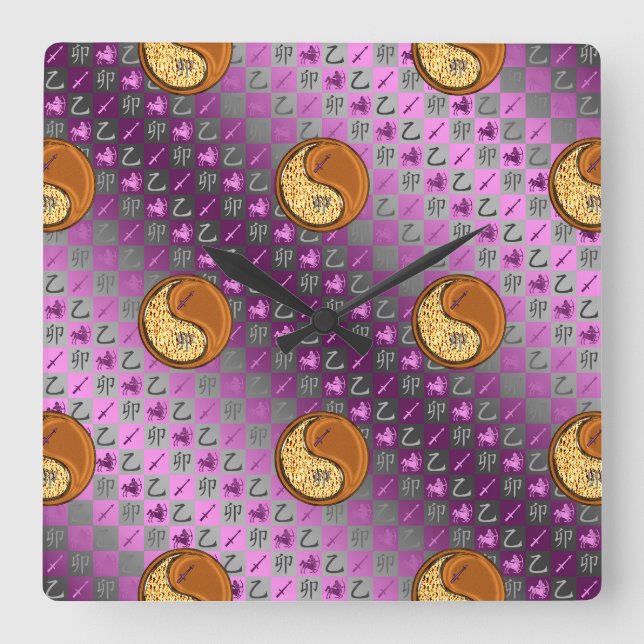 Relógio Quadrado Sagitário & Coelho de Madeira (Frente)