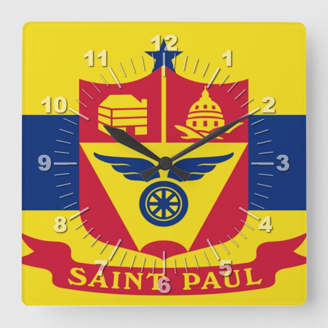 Relógio Quadrado Saint Paul (Minnesota) flag Large Clock (Frente)