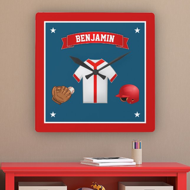Relógio Quadrado Sala de Crianças de Jogador de Beisebol Bonito (Criador carregado)