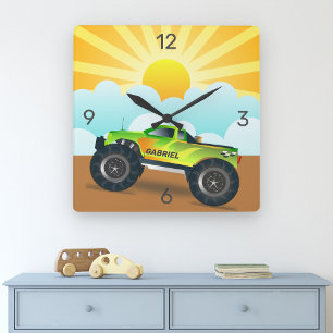 Relógio Quadrado Sala de Crianças Personalizadas de Caminhão de Mon