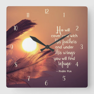 Relógio Quadrado Salm 91:4 Ele vai te cobrir com Seus Pais