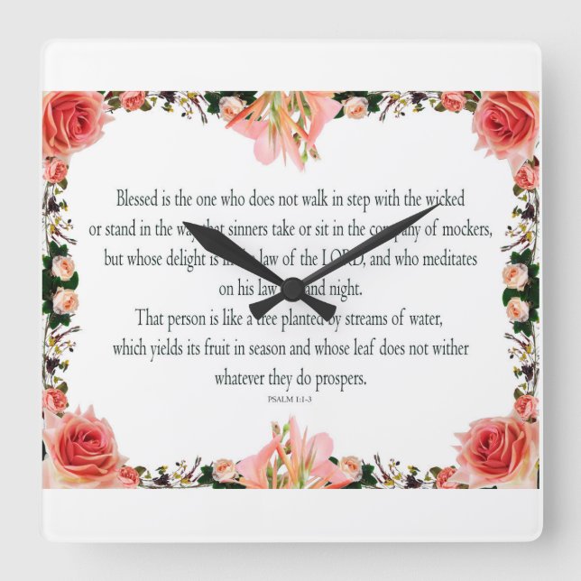 Relógio Quadrado Salmo 1, Dia da Lei e Noite, gera sua Fruta, (Frente)