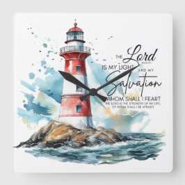 Relógio Quadrado Salmo 27:1 Bíblia LORD é minha Luz e Salvação