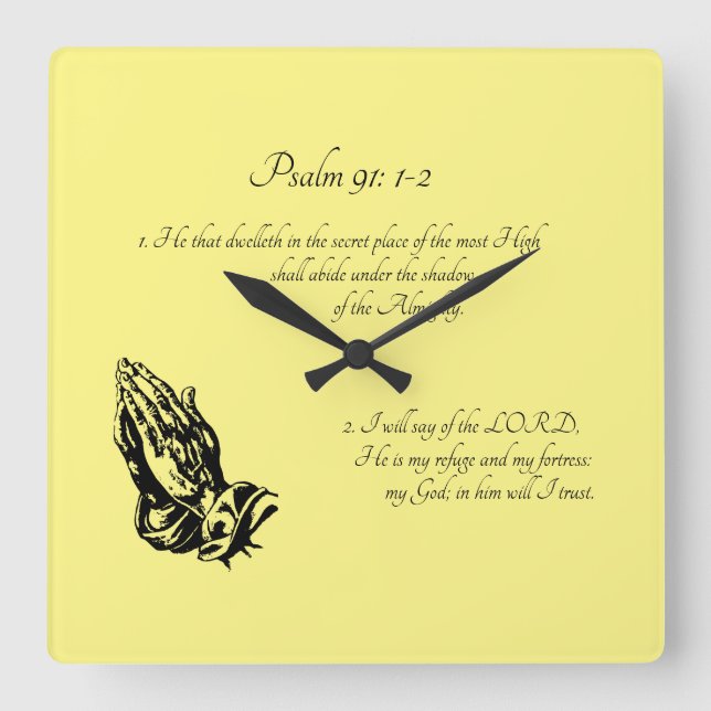 Relógio Quadrado Salmo 91:1-2  Amarelo (Frente)