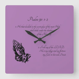 Relógio Quadrado Salmo 91:1-2 Roxo