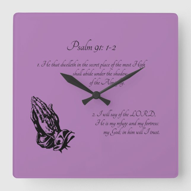 Relógio Quadrado Salmo 91:1-2 Roxo (Frente)