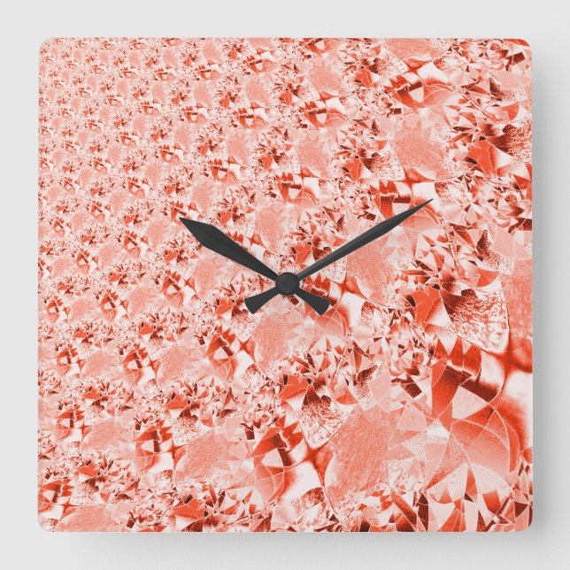 Relógio Quadrado Salmões de lanche a vermelho com um pouco brilhant (Frente)