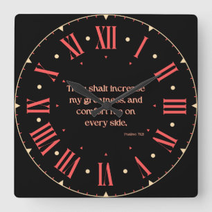 Relógio Quadrado Salmos 71:21 KJV Versículo Bíblico Numeral Romano