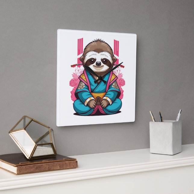 Relógio Quadrado Samurai Sloth Halloween Quirky Ninja Warrior Decor (Escritório)