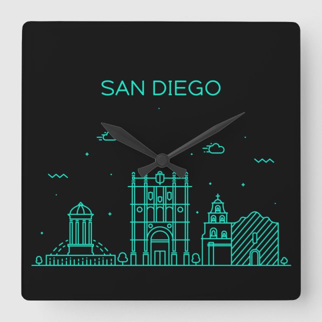 Relógio Quadrado San Diego skyline (Frente)