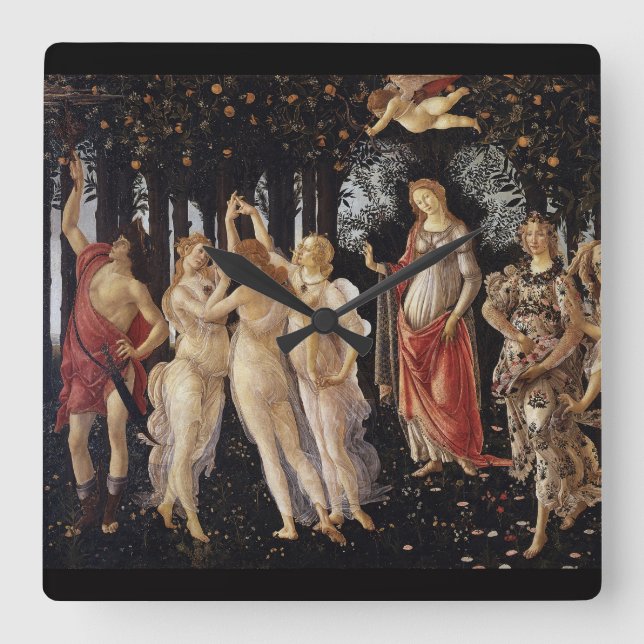 Relógio Quadrado Sandro Botticelli , Primavera（Spring） スクエア壁時計 (Frente)