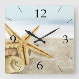 Relógio Quadrado Sandy Beach Starfish Seashells