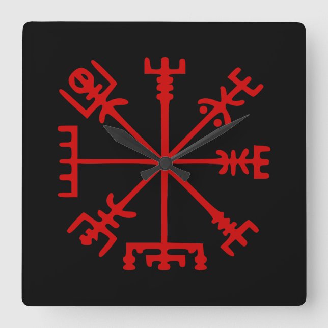 Relógio Quadrado Sangue Red Vegvísir (Viking Compass) (Frente)