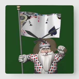 Relógio Quadrado Santa Claus ama Jogando Poker