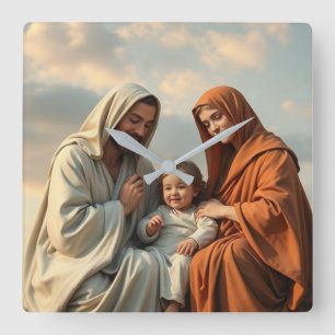 Relógio Quadrado Santa Família, Jesus, Maria e Joseph Clock
