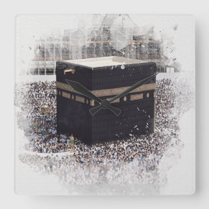 Relógio Quadrado Santo Kaaba, Masjid Al Haram, ilustração da aquare
