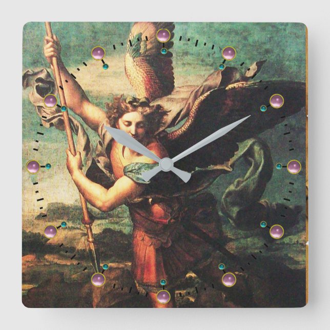 RELÓGIO QUADRADO SANTO MICHAEL VANGUISHING SATÃ (Frente)