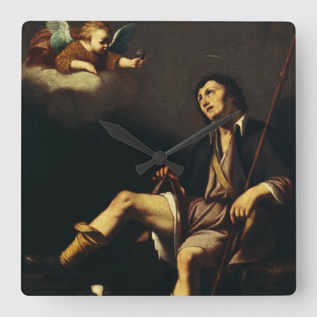 Relógio Quadrado Santo Roch e o Anjo pela Cara François (Frente)