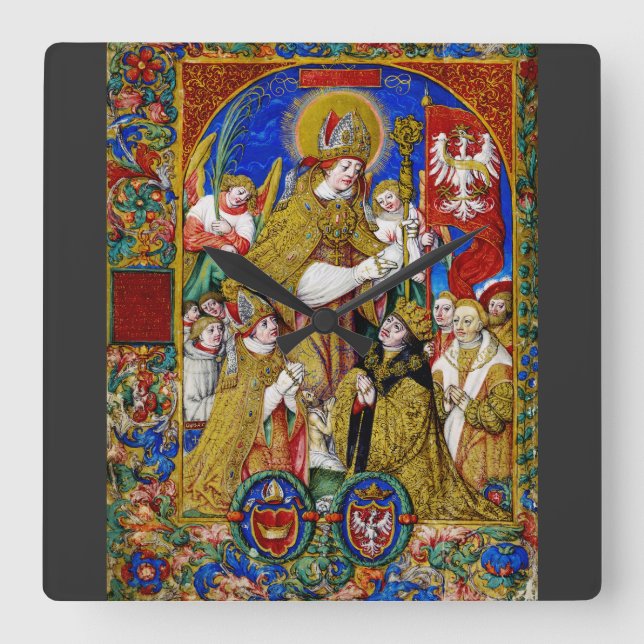 Relógio Quadrado Santo Stanislaus Bishop e Martyr (Frente)