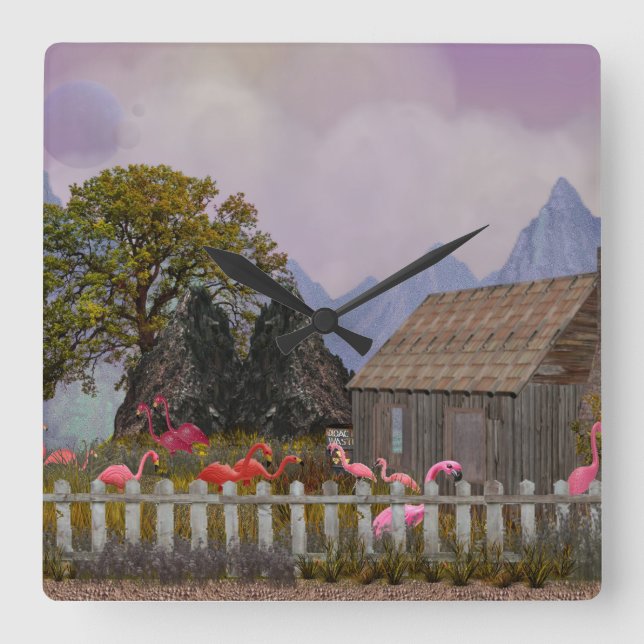 Relógio Quadrado santuário de flamingo plástico rosa do penfield (Frente)